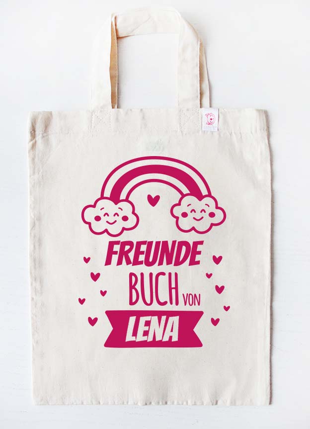 freundebuch tasche - regenbogen - beige pink-freundebuchbeutel-mit-namen