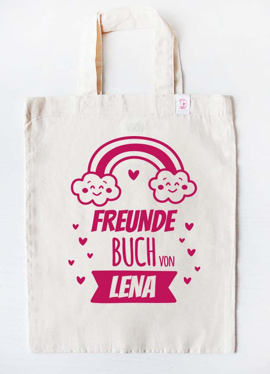 freundebuch tasche - regenbogen - beige pink-freundebuchbeutel-mit-namen