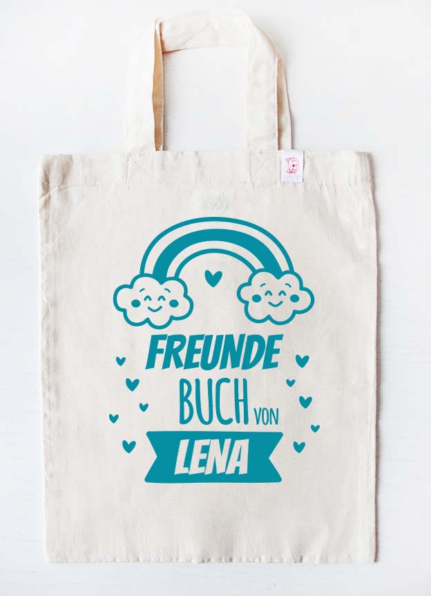 freundebuch tasche - regenbogen - beige türkis-freundebuchbeutel-mit-namen