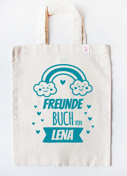 freundebuch tasche - regenbogen - beige türkis-freundebuchbeutel-mit-namen