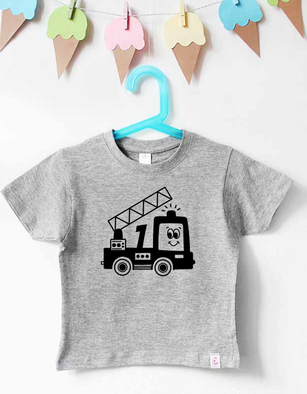 geburtstagsshirt - feuerwehr - grau schwarz