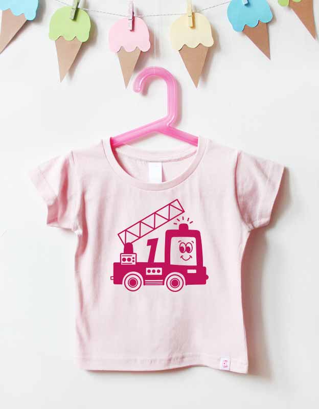 geburtstagsshirt - feuerwehr - hellrosa pink
