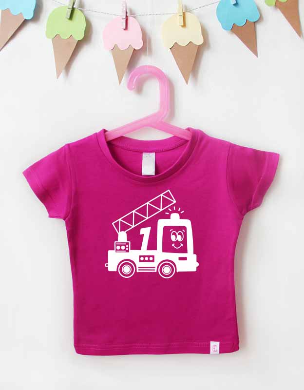 geburtstagsshirt - feuerwehr - pink weiß