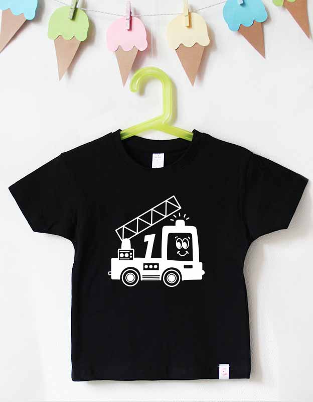 geburtstagsshirt - feuerwehr - schwarz weiß