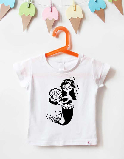 geburtstagsshirt - meerjungfrau - weiß schwarz