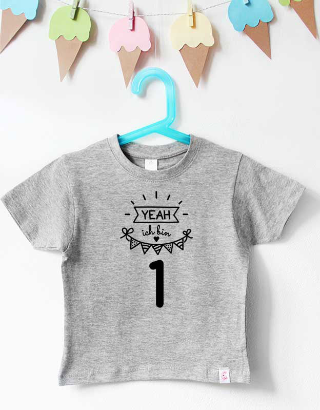 Geburtstagsshirt - Yeah - grau schwarz