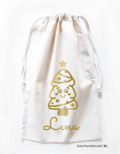 geschenkbeutel namen weihnachtsbaum - gold xl