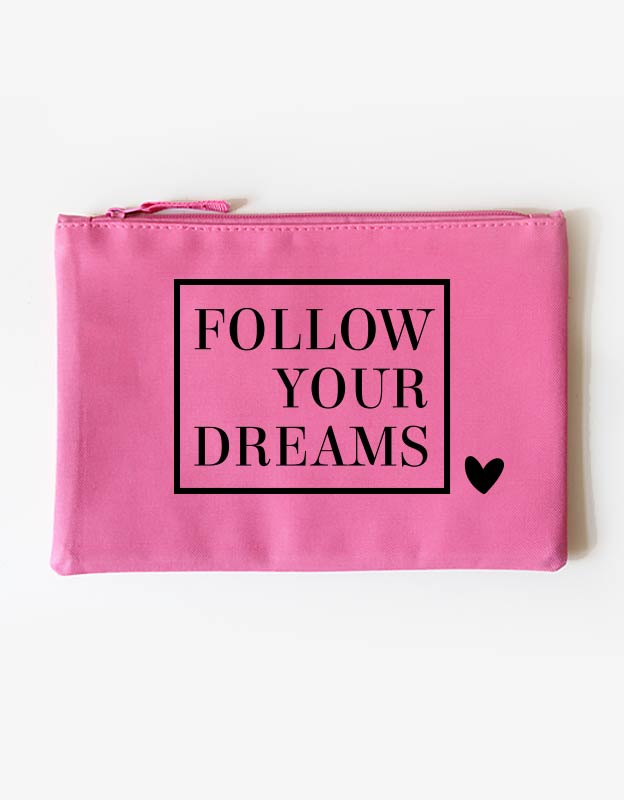 Kosmetiktasche - follow your dreams - pink-schwarz