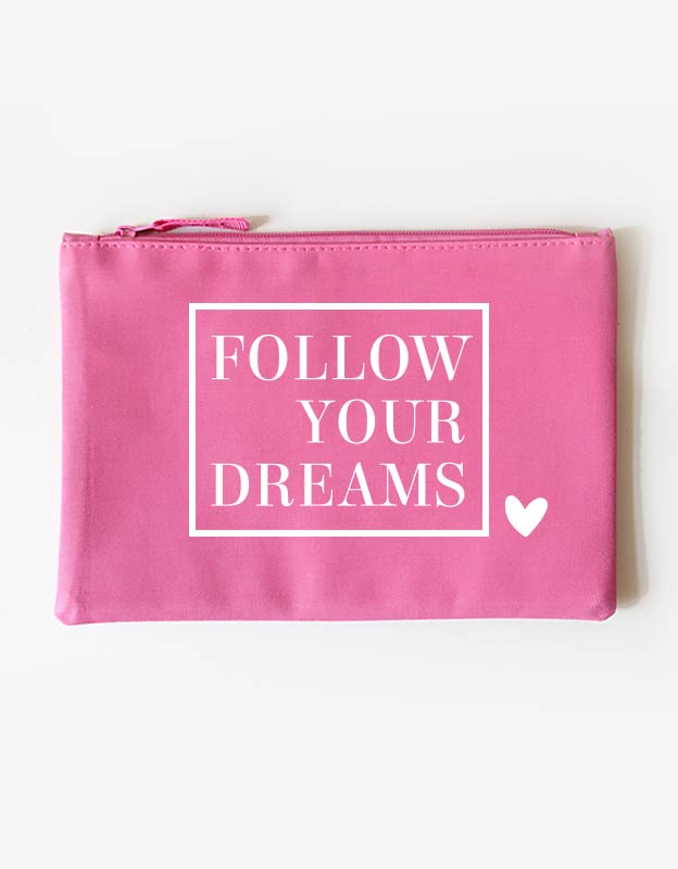 Kosmetiktasche - follow your dreams - pink-weiß