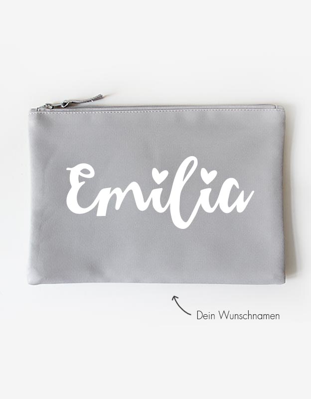 Kosmetiktasche - handschrift - wunschnamen - grau weiß